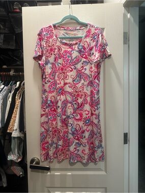 Lilly Pulitzer Pink Blue Paisley Short Sleeve Shift Dress